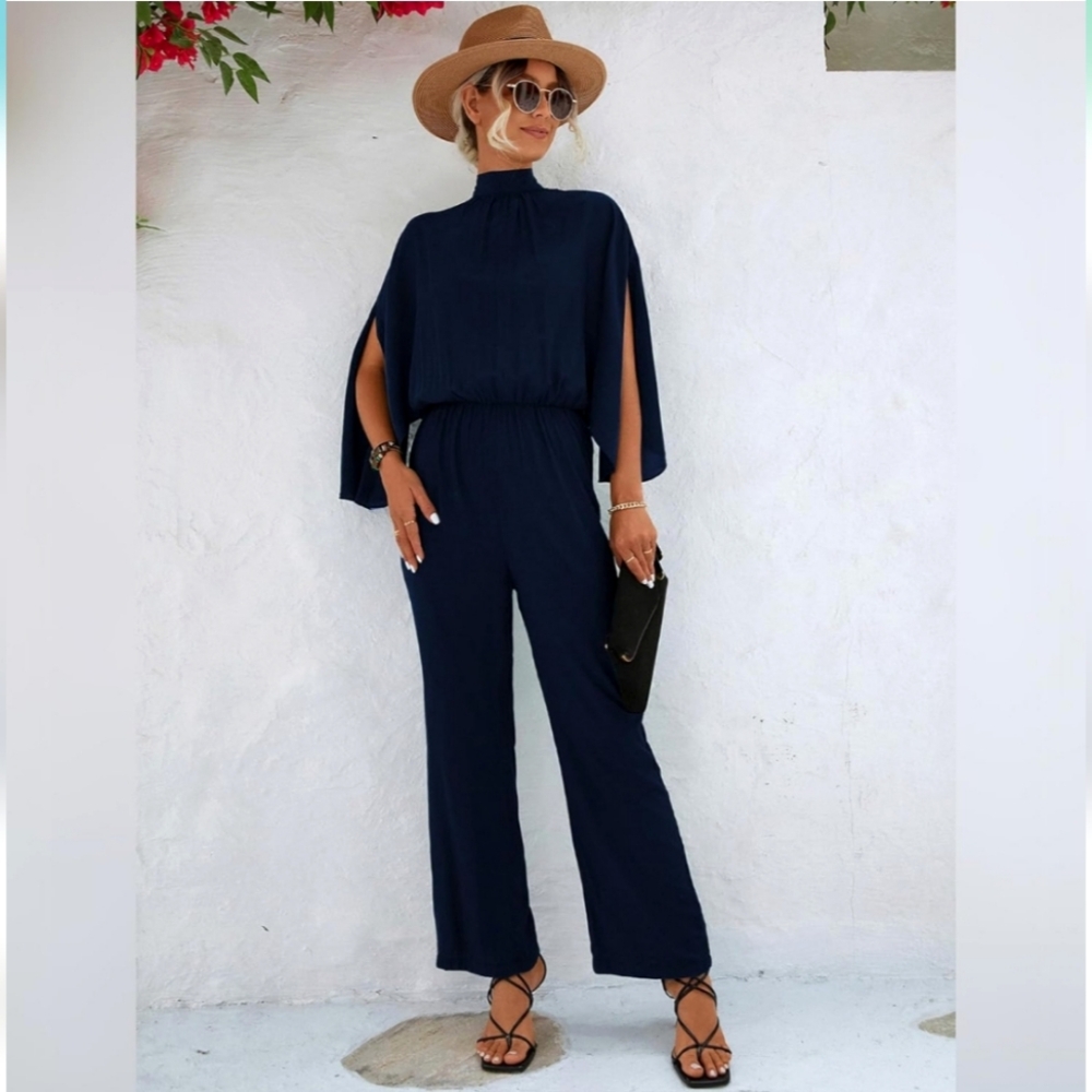 Jumpsuit feat. Mock Neck and Split Ruched Sleeves